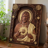 Our Lord Jesus Sacred Heart Wood Carving - Christian Catholic Personalized Carving Gift