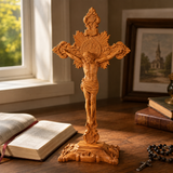 Wood carving of the Cross of the Order of Saint Benedict - with base