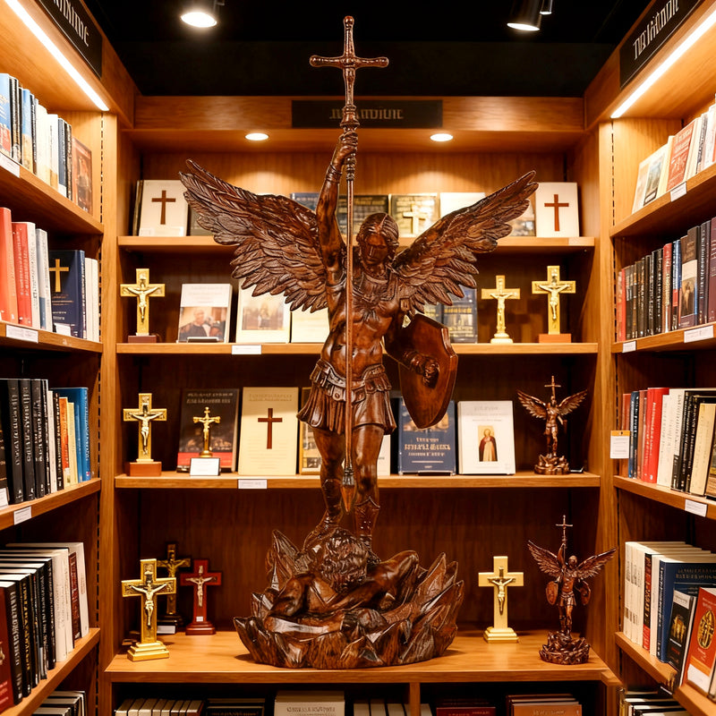 St. Michael the Archangel - Hand Carved Boxwood Sculpture - Spiritual Guardian for Prayer Spaces