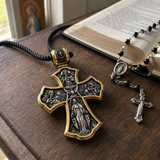 Holy Family of Mary Sacred Heart of Jesus IHS Double-Sided S925 Sterling Silver Cross