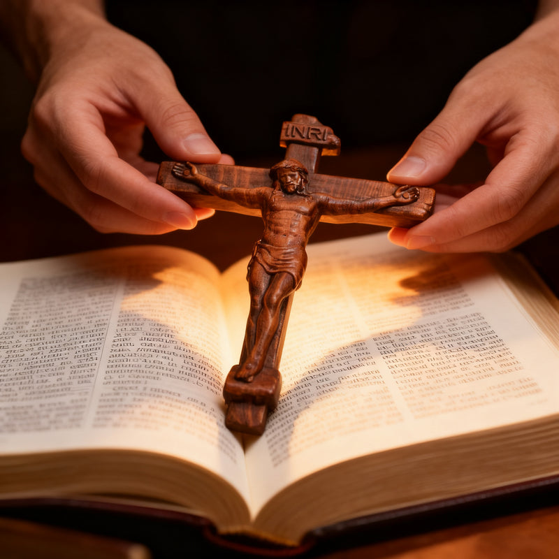 Sacred Art Crucifix: Devotionally Hand-Carved Solid Wood Cross, A Testament of Divine Love & Sacrifice