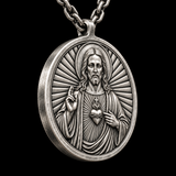 S925 Sterling Silver Sacred Heart of Jesus Medallion Necklace