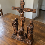 Hand-Carved Ash Wood Calvary Crucifix with Jesus, Mary, St. John & Mary Magdalene