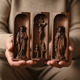 Beech Wood Holy Family Altar Decor - Handcrafted Christian Prayer Desktop Gift