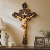 Hand-Carved Solid Maple Wood St. Benedict Crucifix – Christian Wall Cross