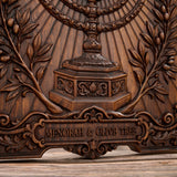Hand-Carved Beech Wood Menorah & Olive Tree Plaque – Jewish Faith Home Décor