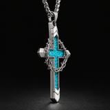 Crown of Thorns Turquoise Cross Necklace – Christian Faith Pendant with 24″ Chain