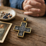 Double-Sided S925K Sterling Silver Sacred Heart and Saint Cross Pendant—Your Daily Spiritual Companion
