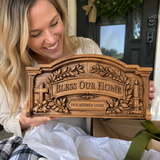 Personalized “Bless Our Home” Hand-Carved Beechwood Wall Plaque - product view