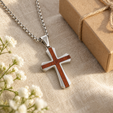 Christian Cross Necklace – Solid Rosewood & Titanium Steel Faith Pendant