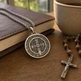 S925 Sliver Saint Benedict Medallion Ward Off Evil Necklace