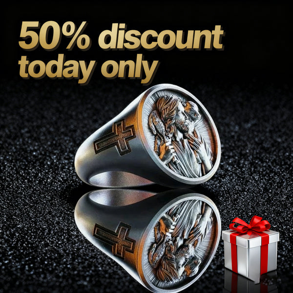50% Off Today!Steel and Titanium Jesus Shepherd Ring