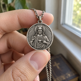 S925 Sterling Silver Sacred Heart of Jesus Medallion Necklace