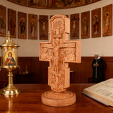 Double-Sided Icon Wood Carving ✝️ | Hand-Carved Crucifix & Saints Beechwood Wall Art