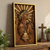 Hand-Carved Sacred Heart of Jesus Beechwood Wall Plaque – Catholic Prayer Corner Decor - side view