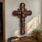 Hand-Carved White Ash Wood Cross - Sacred Christian Home Altar Decor for Christmas & Spiritual Gifting