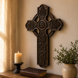 Solid Beechwood Celtic Cross - Hand-Carved Christian Wall Cross - Meaningful Religious Gift