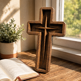 Hand-Carved Star of Bethlehem Wooden Cross – Christian Wall Decor & Faith Gift