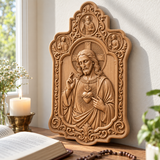 Sacred Heart of Jesus Hand-Carved Beechwood Plaque – Catholic Prayer, Home Blessing & Faith Gift
