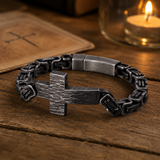 Men’s Vintage Hammered Cross Byzantine Chain Bracelet for daily faith wear and Christian gifting