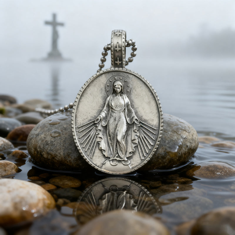 Pure Tin Miraculous Medal Virgin Mary Necklace