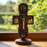 Double-Sided Icon Wood Carving ✝️ | Hand-Carved Crucifix & Saints Beechwood Wall Art