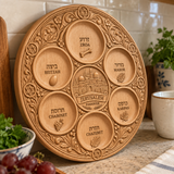 Jerusalem Passover Seder Plate – Hand-Carved Beechwood Judaica for Pesach