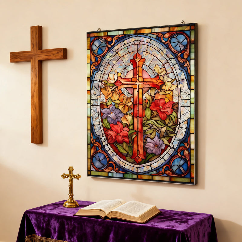🌟 Stained Glass Cross Window Art: Where Faith Meets Light