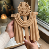 A Holy Testimony: Handcrafted Beechwood Crown of Thorns and Resurrection Shawl Cross for Christian home decor and prayer spaces
