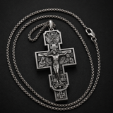 S925 Silver Orthodox Crucifixion Necklace – Detailed Christian Cross Pendant with 24-Inch Chain