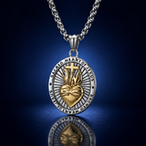Two Tone Gold Silver Sacred Heart of Jesus Oval Stainless Steel Necklace