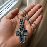 Orthodox S925K Silver Double-Sided Engraved Jesus Christ Crucified and Saints Orthodox Necklace