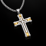Layered Two-Tone Cross Necklace – Modern Christian Pendant for Men