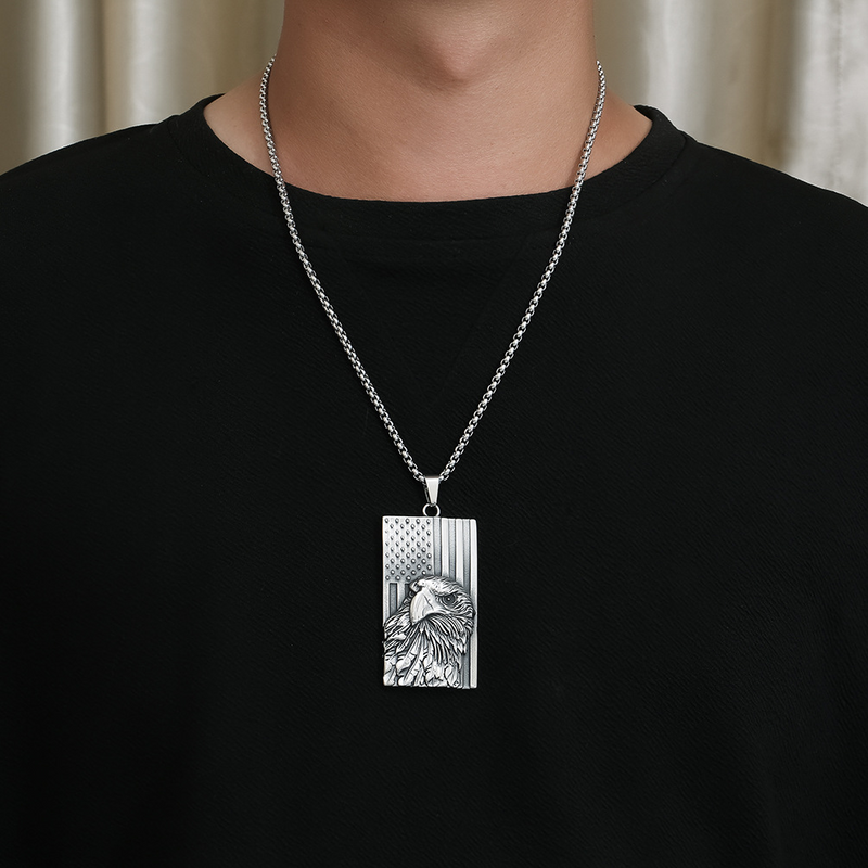 American Flag Bald Eagle Flag Necklace