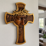 Sacred Thorn Crown Wooden Cross ✝️ | Hand-Carved Beechwood Crucifix with Crown of Thorns