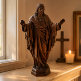 Hand Carved Sacred Heart of Jesus Virgin Mary Wooden Tabletop Ornament