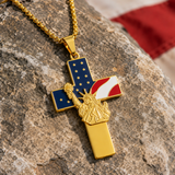 Statue of Liberty & American Flag Cross Pendant Necklace