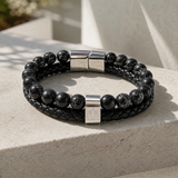 Dual Layer Braided Leather Cross Stainless Steel Men's Bracelet - product view