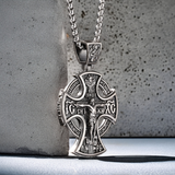 Michael Archangel and Crucifixion Front and Back Engraved 925K Sterling Silver Pendant Necklace