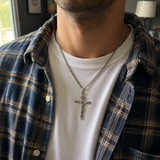Jesus Crucifixion S925K Silver Crucifix Pendant- with 5mm Titanium Cuban Chain