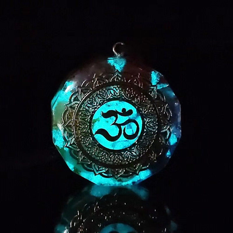 Orgonite Pendant Om Symbol Luminous Necklace Chakra Healing Energy Necklace Meditation Jewelry 1.38 inch