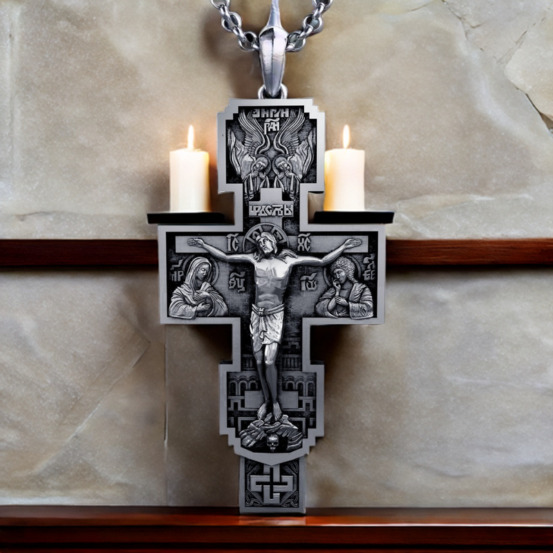 S925K Silver Orthodox Crucifixion Necklace