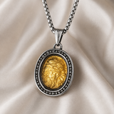 Two‑Tone Titanium Steel Jesus Portrait Oval Medal Necklace