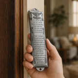 Vintage Doorpost Scripture Case with Deuteronomy 6:4–9 Scroll – Alloy Home Blessing Plaque for Christian home decor and prayer spaces