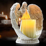 Angel Candle Holder with LED Candle, Battery-Powered, Angel Memorial Gifts, Angel Wing Praying Statue for Home Decoration