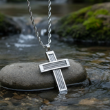 Braided Steel‑Wire Textured Cross Pendant Necklace