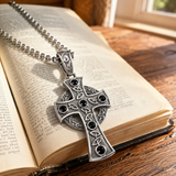 Vintage Celtic Cross Necklace with Black Stones – A Timeless Symbol of Faith
