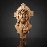 Jesus Christ Wood Carving: Crown of Thorns and Cruciform Halo | Sacred Home Blessing