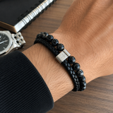 Dual Layer Braided Leather Cross Stainless Steel Men's Bracelet - size and finish detail