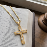 Minimalist Full Paved Cubic Zirconia Stainless Steel Cross Necklace